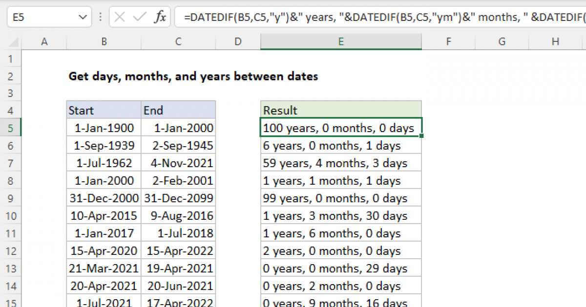 How to calculate years of service in excel using today